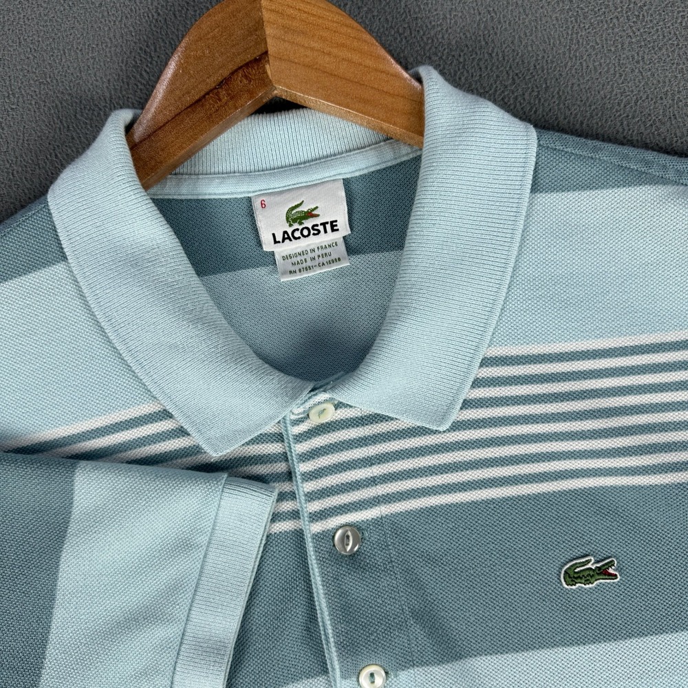 Lacoste Polo Shirt Mens 6 XL Blue Green Crocodile Logo Prep Peru Old Money